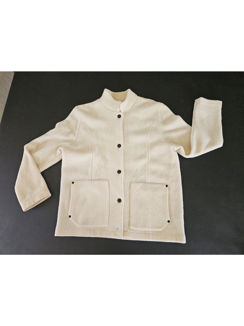 VINTAGE Jones Wear Sport Beige Medium Boiled Wool Button Jacket Jones New York